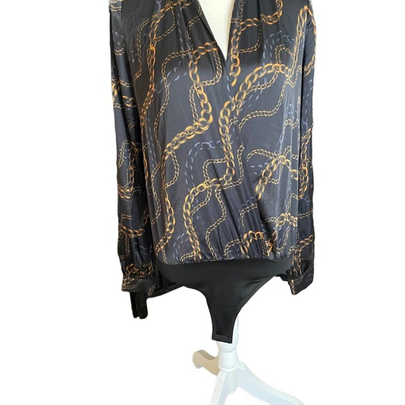 L'Academie Womens The Long Sleeve Bodysuit Chain Print Size S Black/Gold - Picture 5 of 12